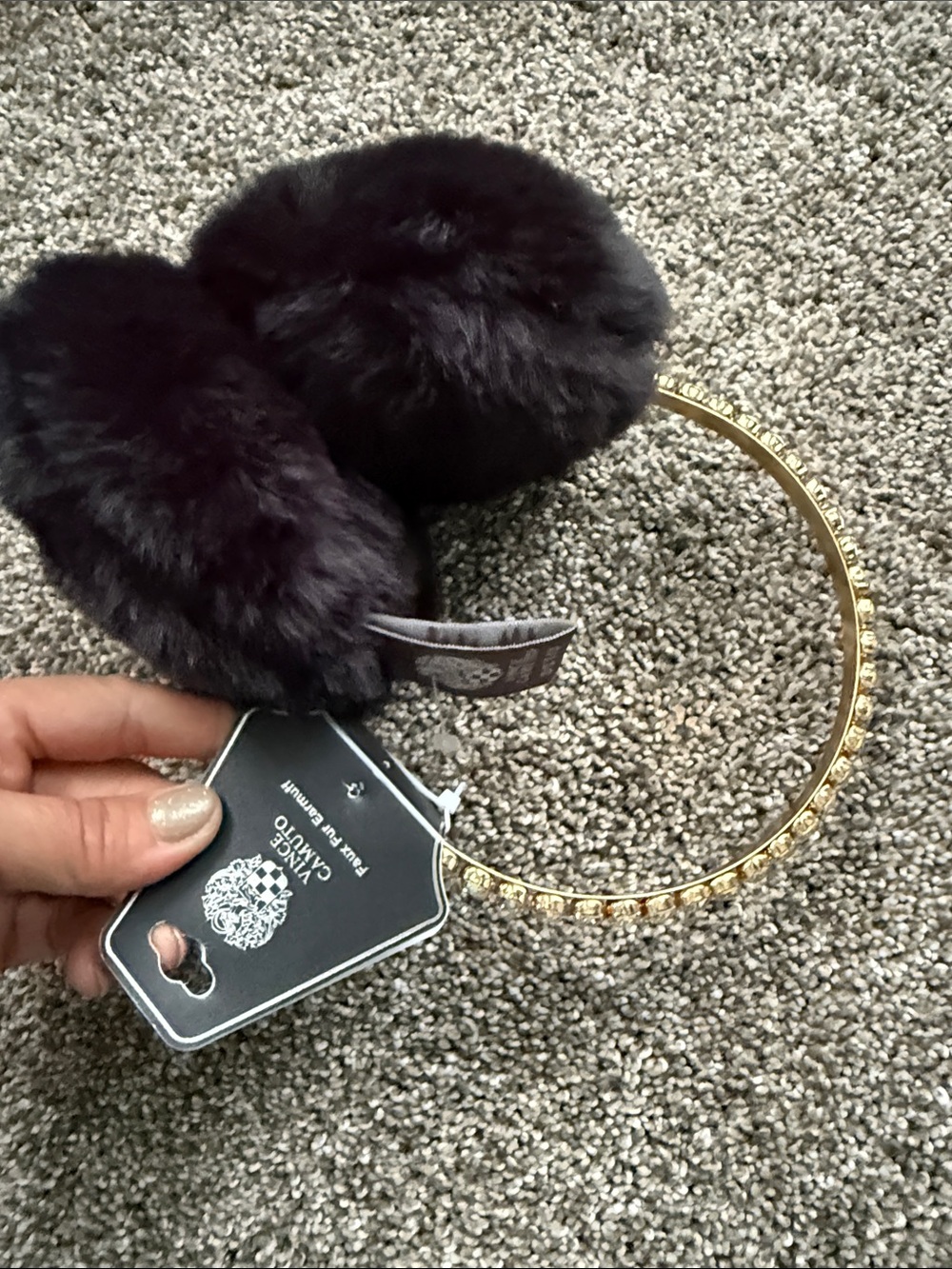 Vince Camuto Gold Crystal Headband with Black Faux Fur Earmuffs - Picture 12 of 14